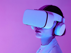 A female using virtual goggles