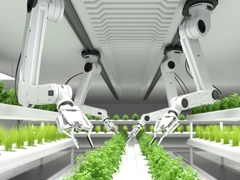 robotic arms working inside of a hydroponic farm