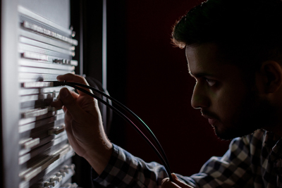 student working on network switch